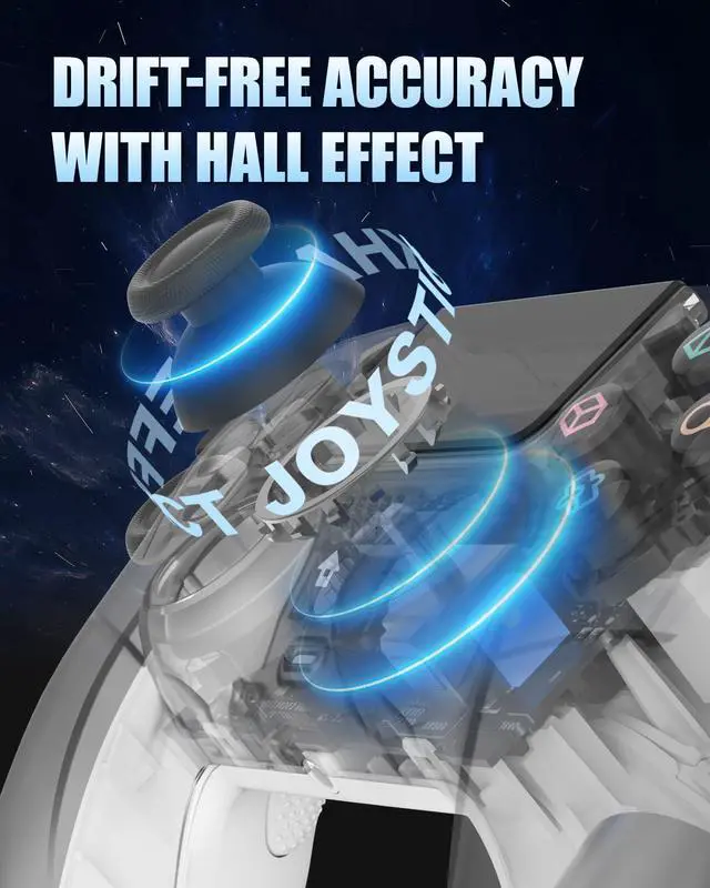 Alt view image 2 of 7 - GUOC LED Wireless Controller with Hall Effect Joystick and Trigger,4 Macron Boutton Extended Grip Controller Dual Vibration, Remap/Turbo Function