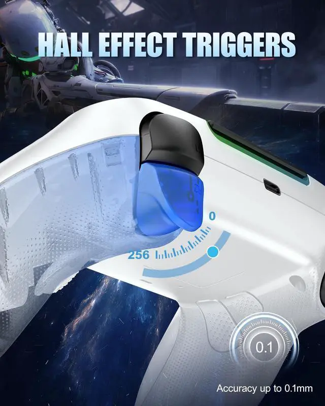 Alt view image 4 of 7 - GUOC LED Wireless Controller with Hall Effect Joystick and Trigger,4 Macron Boutton Extended Grip Controller Dual Vibration, Remap/Turbo Function