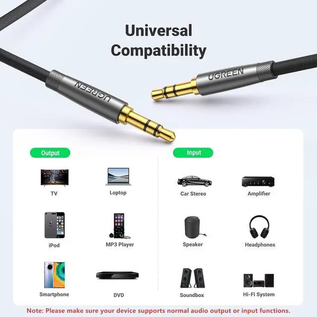 Alt view image 6 of 7 - UGREEN 3.5mm Audio Cable Nylon Braided Aux Cord Male to Male Stereo Hi-Fi Sound for Headphones Car Home Stereos Speakers Tablets Compatible with iPhone iPad iPod Echo More 3FT