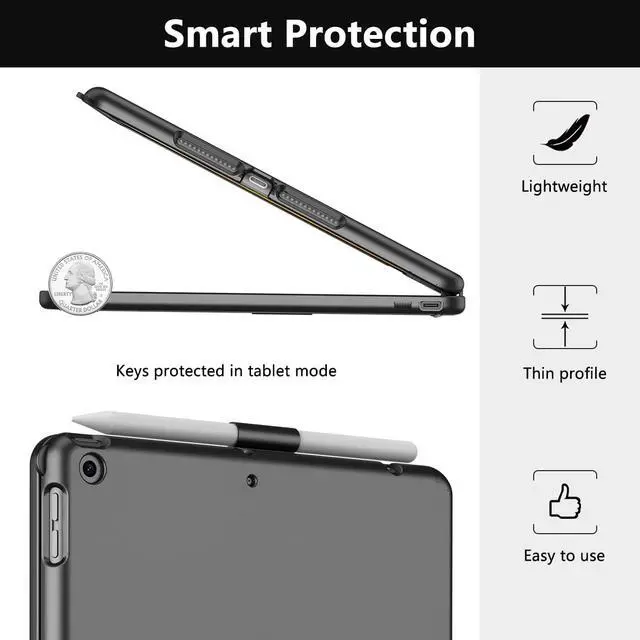 Alt view image 3 of 7 - TQQ Touch for iPad 9th Generation Case with Keyboard (10.2", 2021), Multi-Touch Trackpad, 360° Rotatable Protective Cover for iPad Keyboard 9th/8th/7th Gen with Pencil Holder (Black)