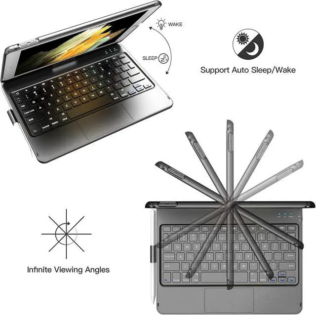 Alt view image 5 of 7 - TQQ Touch for iPad 9th Generation Case with Keyboard (10.2", 2021), Multi-Touch Trackpad, 360° Rotatable Protective Cover for iPad Keyboard 9th/8th/7th Gen with Pencil Holder (Black)