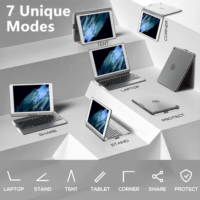 Alt view image 3 of 7 - TQQ Touch for iPad 9th Generation Case with Keyboard (10.2", 2021), Multi-Touch Trackpad, 360° Rotatable Protective Cover for iPad Keyboard 9th/8th/7th Gen with Pencil Holder (Gray)