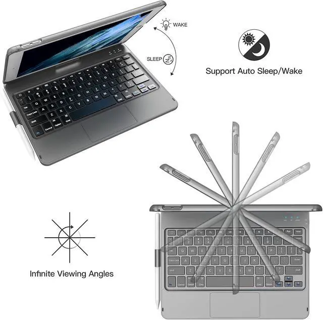Alt view image 7 of 7 - TQQ Touch for iPad 9th Generation Case with Keyboard (10.2", 2021), Multi-Touch Trackpad, 360° Rotatable Protective Cover for iPad Keyboard 9th/8th/7th Gen with Pencil Holder (Gray)