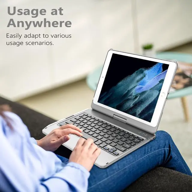Alt view image 4 of 7 - TQQ Touch for iPad 9th Generation Case with Keyboard (10.2", 2021), Multi-Touch Trackpad, 360° Rotatable Protective Cover for iPad Keyboard 9th/8th/7th Gen with Pencil Holder (Gray)