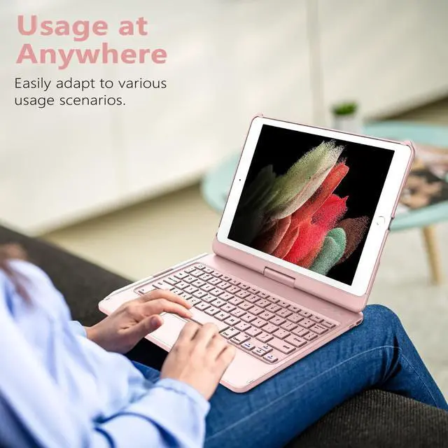 Alt view image 2 of 7 - TQQ Touch for iPad 9th Generation Case with Keyboard (10.2", 2021), Multi-Touch Trackpad, 360° Rotatable Protective Cover for iPad Keyboard 9th/8th/7th Gen with Pencil Holder (Rose Gold)