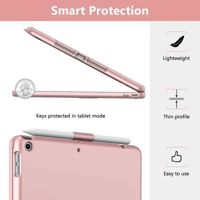 Alt view image 6 of 7 - TQQ Touch for iPad 9th Generation Case with Keyboard (10.2", 2021), Multi-Touch Trackpad, 360° Rotatable Protective Cover for iPad Keyboard 9th/8th/7th Gen with Pencil Holder (Rose Gold)