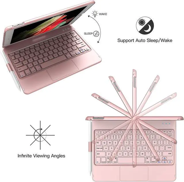 Alt view image 4 of 7 - TQQ Touch for iPad 9th Generation Case with Keyboard (10.2", 2021), Multi-Touch Trackpad, 360° Rotatable Protective Cover for iPad Keyboard 9th/8th/7th Gen with Pencil Holder (Rose Gold)