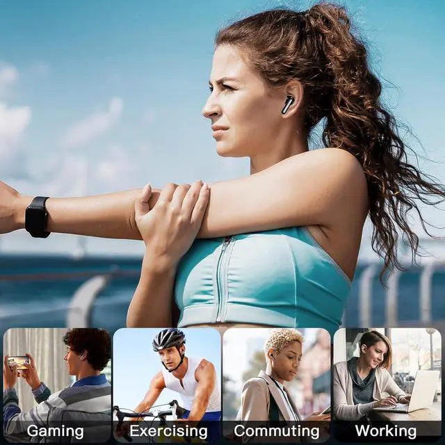 Alt view image 2 of 7 - kurdene Wireless Earbuds, Bluetooth 5.3 in Ear Buds Light Weight Headphones with Deep Bass Sound,48 Hours Playtime Headset,Clear Calls Earphones with Mics for Sports Workout Black