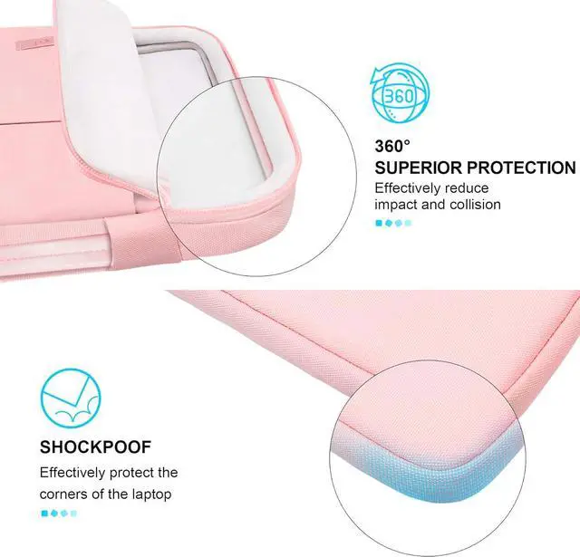 Alt view image 2 of 7 - 360° Protective 15-15.6 Inch Laptop Sleeve Case for Acer HP Lenovo Dell ASUS Laptop, Acer Aspire 15, HP Pavilion 15, Dell Inspiron 15, Lenovo IdeaPad 15, ASUS ZenBook 15 Computer Bag, Pink