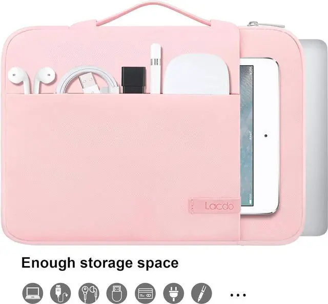 Alt view image 6 of 7 - 360° Protective 15-15.6 Inch Laptop Sleeve Case for Acer HP Lenovo Dell ASUS Laptop, Acer Aspire 15, HP Pavilion 15, Dell Inspiron 15, Lenovo IdeaPad 15, ASUS ZenBook 15 Computer Bag, Pink