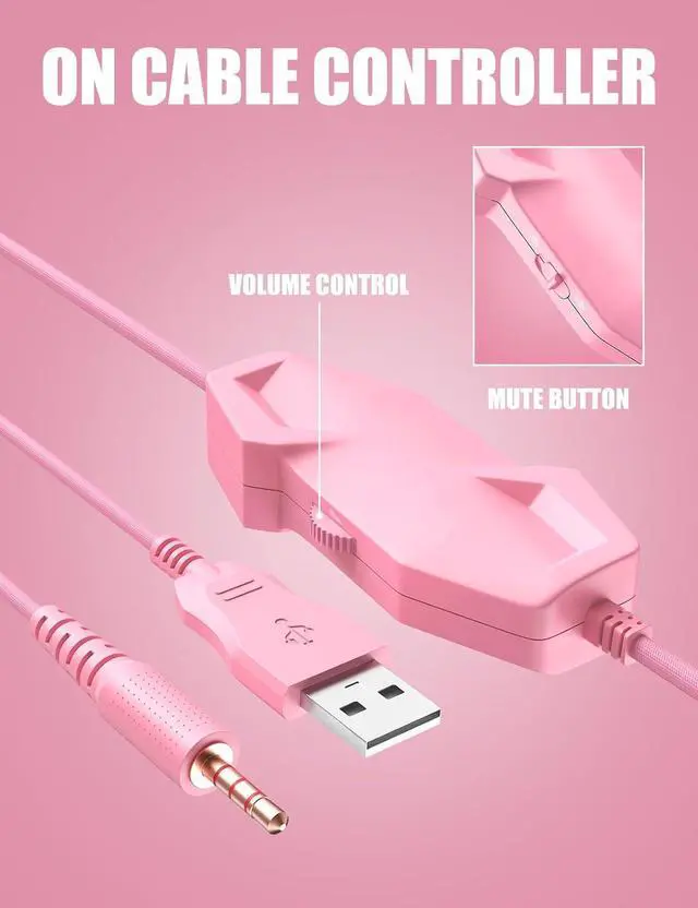 Alt view image 6 of 7 - Z20 Pink Gaming Headset with Microphone, Compatible with PS4 PS5 Xbox One PC Laptop, Over-Ear Headphones with LED RGB Light, Noise Canceling Mic, Stereo Surround Sound (Pink)