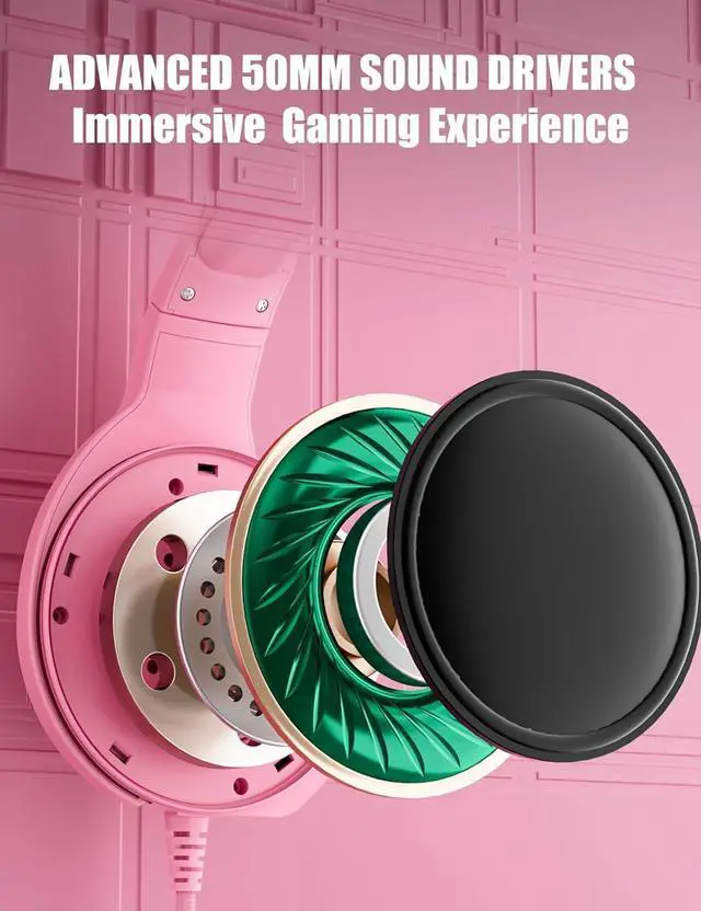Alt view image 5 of 7 - Z20 Pink Gaming Headset with Microphone, Compatible with PS4 PS5 Xbox One PC Laptop, Over-Ear Headphones with LED RGB Light, Noise Canceling Mic, Stereo Surround Sound (Pink)