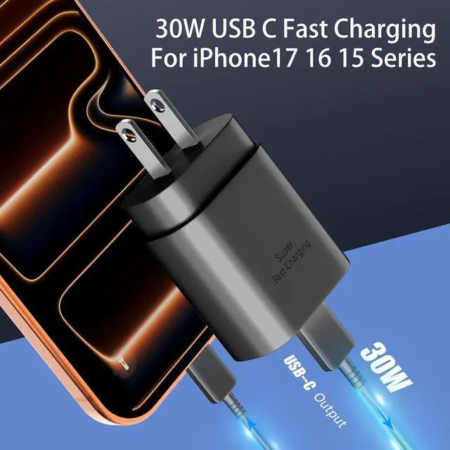 Alt view image 2 of 7 - Phone 17 16 15 Charger Fast Charging,30W USB C Phone 17 16 15 Pro Max Charger Block &10FT Long Type C Cable Cord for i.Phone 17/Air/17 Pro/17 Pro Max/16/16 Plus/16 Pro/16 Pro Max/15/15 Pro Max,Black
