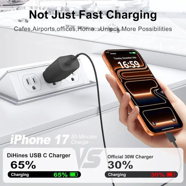 Alt view image 7 of 7 - Phone 17 16 15 Charger Fast Charging,30W USB C Phone 17 16 15 Pro Max Charger Block &10FT Long Type C Cable Cord for i.Phone 17/Air/17 Pro/17 Pro Max/16/16 Plus/16 Pro/16 Pro Max/15/15 Pro Max,Black