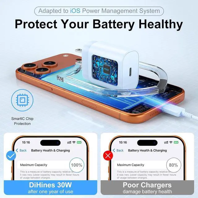 Alt view image 6 of 7 - Phone 17 16 15 Charger Fast Charging,30W USB C Phone 17 16 15 Pro Max Charger Block &10FT Long Type C Cable Cord for i.Phone 17/Air/17 Pro/17 Pro Max/16/16 Plus/16 Pro/16 Pro Max/15/15 Pro Max,Blue