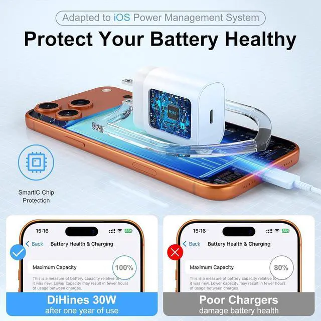 Alt view image 4 of 7 - Phone 17 16 15 Charger Fast Charging,30W USB C Phone 17 16 15 Pro Max Charger Block&10FT Long Type C Cable Cord for i.Phone 17/Air/17 Pro/17 Pro Max/16/16 Pro/16 Pro Max/15/15 Pro Max,Blue Gradient