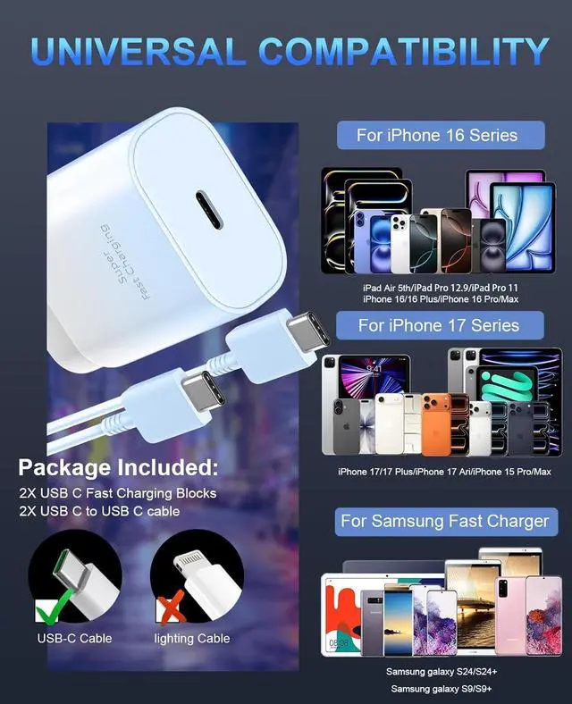 Alt view image 7 of 7 - Phone 17 16 15 Charger Fast Charging,30W USB C Phone 17 16 15 Pro Max Charger Block&10FT Long Type C Cable Cord for i.Phone 17/Air/17 Pro/17 Pro Max/16/16 Pro/16 Pro Max/15/15 Pro Max,Blue Gradient