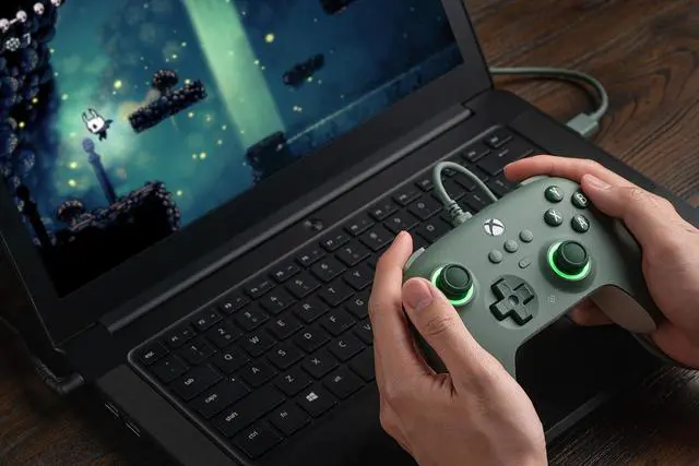 Alt view image 3 of 7 - 8BitDo Ultimate C Wired Controller for Xbox with Hall Effect Joysticks and Triggers, RGB Lighting Fire Ring, Compatible with Xbox Series X|S, Xbox One, Windows 10/11- Officially Licensed (Dark Green)