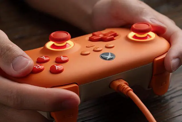 Alt view image 2 of 7 - 8BitDo Ultimate C Wired Controller for Xbox with Hall Effect Joysticks and Triggers, RGB Lighting Fire Ring, Compatible with Xbox Series X|S, Xbox One, Windows 10/11- Officially Licensed (Orange)