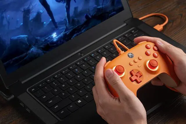 Alt view image 5 of 7 - 8BitDo Ultimate C Wired Controller for Xbox with Hall Effect Joysticks and Triggers, RGB Lighting Fire Ring, Compatible with Xbox Series X|S, Xbox One, Windows 10/11- Officially Licensed (Orange)