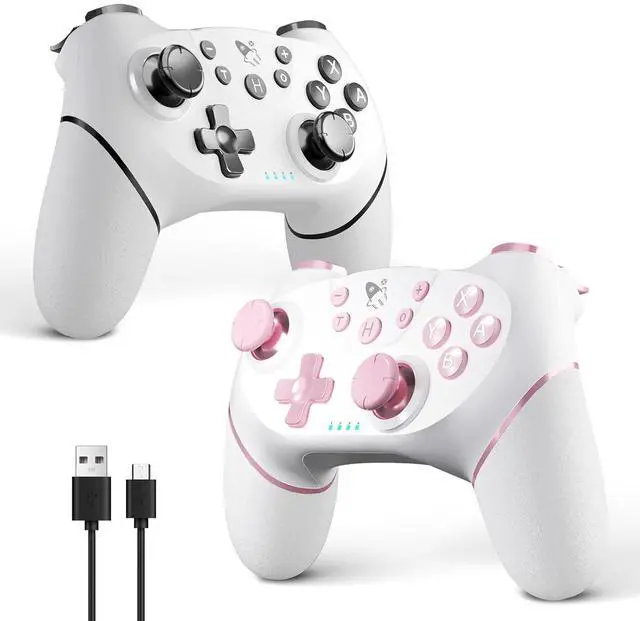 Main image of AceGamer Wireless Pro Controller for Nintendo Switch/Lite/OLED/Switch 2/PC, 2 pack, Hall Effect Joystick for Switch 2 Pro Controller with Wake-Up/Dual Vibration/Turbo/Ergonomic ! (White and Pink)
