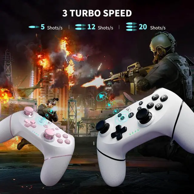 Alt view image 2 of 7 - AceGamer Wireless Pro Controller for Nintendo Switch/Lite/OLED/Switch 2/PC, 2 pack, Hall Effect Joystick for Switch 2 Pro Controller with Wake-Up/Dual Vibration/Turbo/Ergonomic ! (White and Pink)