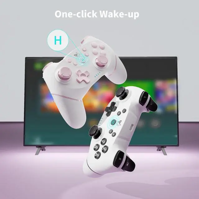 Alt view image 4 of 7 - AceGamer Wireless Pro Controller for Nintendo Switch/Lite/OLED/Switch 2/PC, 2 pack, Hall Effect Joystick for Switch 2 Pro Controller with Wake-Up/Dual Vibration/Turbo/Ergonomic ! (White and Pink)