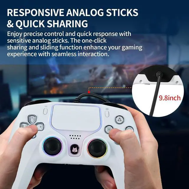 Alt view image 4 of 7 - NBCP Wired PS5 Controller - Gaming Controller for PlayStation 5, PS4, PC/Steam, Turbo & Linear Hall-effect Trigger, Dual Vibration, 3.5mm Audio Jack - White