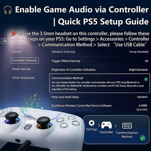 Alt view image 6 of 7 - NBCP Wired PS5 Controller - Gaming Controller for PlayStation 5, PS4, PC/Steam, Turbo & Linear Hall-effect Trigger, Dual Vibration, 3.5mm Audio Jack - White