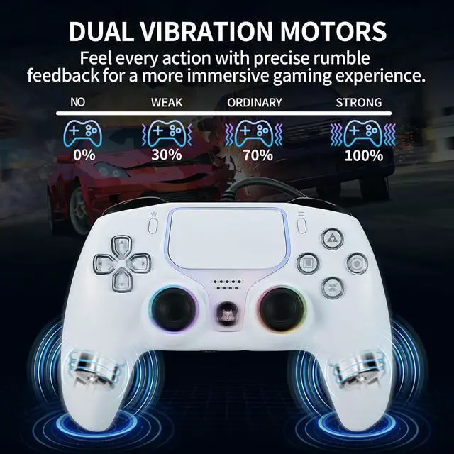 Alt view image 3 of 7 - NBCP Wired PS5 Controller - Gaming Controller for PlayStation 5, PS4, PC/Steam, Turbo & Linear Hall-effect Trigger, Dual Vibration, 3.5mm Audio Jack - White