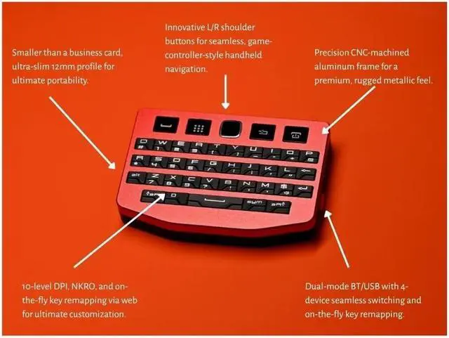 Alt view image 2 of 6 - Ultra-Compact Mini Bluetooth Keyboard with Trackpad, CNC Aluminum Handheld Keyboard with L/R Shoulder Buttons, 10-Level DPI, NKRO, Web-Based Key Remapping, Supports 4 Devices Switching