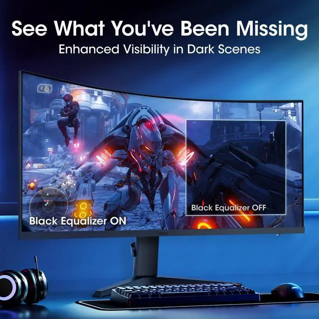 Alt view image 5 of 7 - KOORUI 34 inch Curved Ultrawide WQHD 3440×1440 Gaming Monitor, 180Hz 1000R- PIP/PBP, 1ms(MPRT), HDR400, DCI-P3 95%, FreeSync Premium, 1 x DP 1.4 & 2 x HDMI 2.0, Tilt Height Swivel Adjustment, 34E6UC
