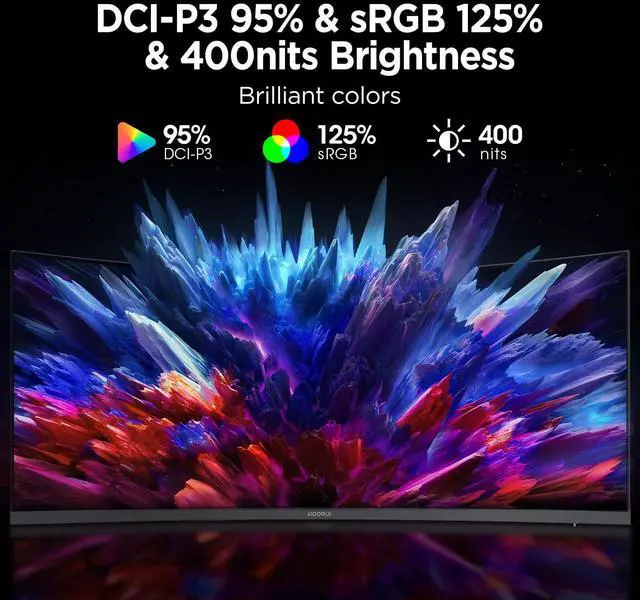 Alt view image 3 of 7 - KOORUI 34 inch Curved Ultrawide WQHD 3440×1440 Gaming Monitor, 180Hz 1000R- PIP/PBP, 1ms(MPRT), HDR400, DCI-P3 95%, FreeSync Premium, 1 x DP 1.4 & 2 x HDMI 2.0, Tilt Height Swivel Adjustment, 34E6UC