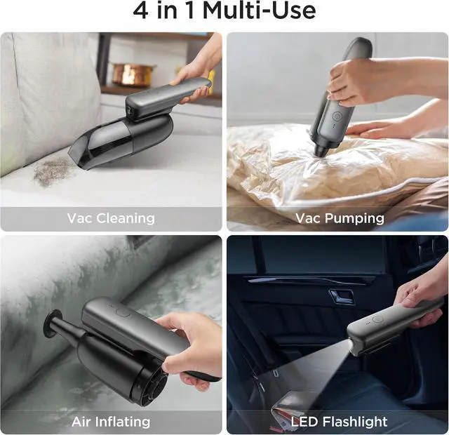 Alt view image 5 of 7 - Cordless Handheld Vacuum, 4 in 1 Portable Car Vacuum, Mini Vacuum Cleaner, 8500Pa Suction Power with Led Light, USB-C Charging for Home & Outdoor C6mini-B, Gray Bb