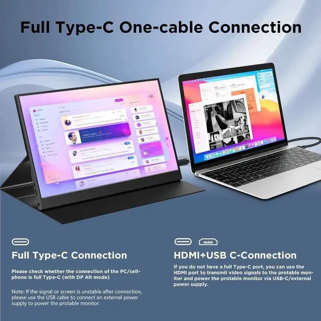 Alt view image 4 of 7 - Portable-Monitor-for-Lapto - 15.6'' 1080P FHD IPS Display USB-C HDMI Portable Monitor for Laptop with Cover and Speakers External Monitor for Laptop/PC/Mac/Phone/PS4