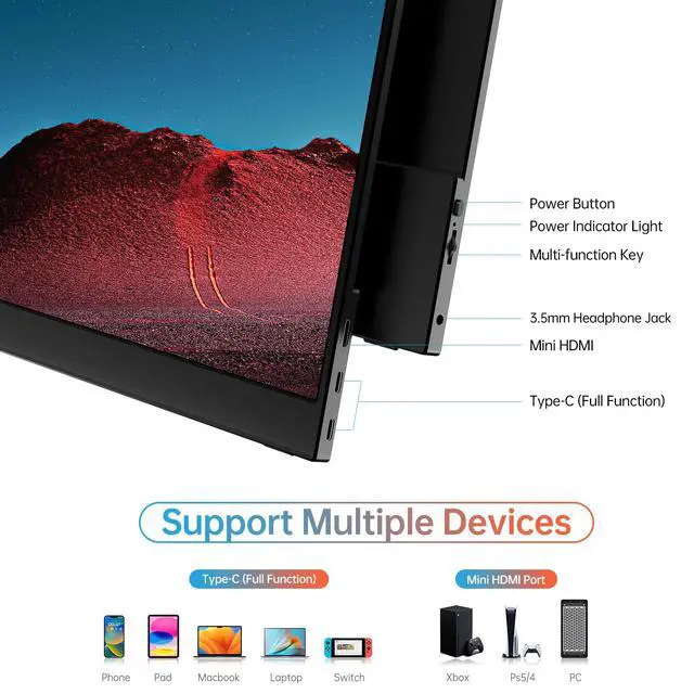 Alt view image 3 of 7 - MNN 15.6 inch 4K Portable Monitor UHD 3840x2160, 15.6" USB-C HDMI IPS HDR Laptop Display, 100% Adobe RGB w/Built-in Speakers & Smart Cover, Travel Monitor for Laptop Xbox PS5 PC