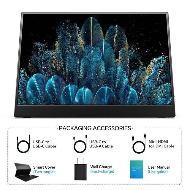 Alt view image 6 of 7 - MNN 15.6 inch 4K Portable Monitor UHD 3840x2160, 15.6" USB-C HDMI IPS HDR Laptop Display, 100% Adobe RGB w/Built-in Speakers & Smart Cover, Travel Monitor for Laptop Xbox PS5 PC