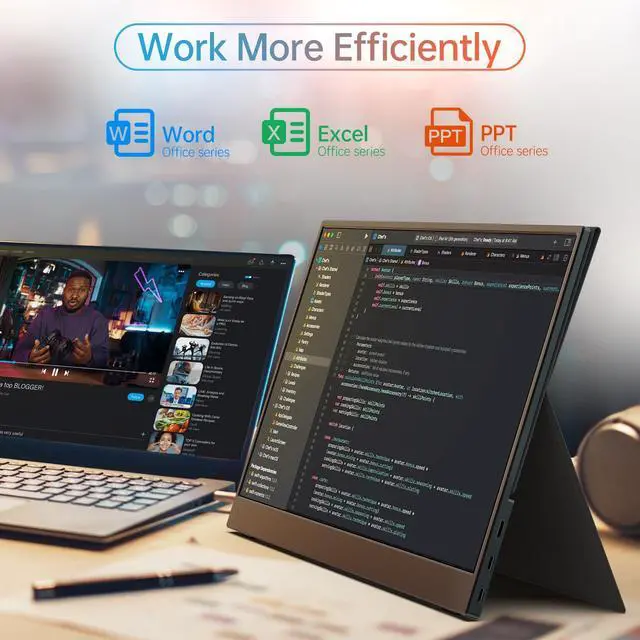 Alt view image 7 of 7 - MNN 15.6 inch 4K Portable Monitor UHD 3840x2160, 15.6" USB-C HDMI IPS HDR Laptop Display, 100% Adobe RGB w/Built-in Speakers & Smart Cover, Travel Monitor for Laptop Xbox PS5 PC