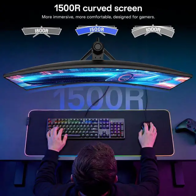 Alt view image 4 of 7 - KOORUI 34" Ultrawide Curved Gaming Monitor 240Hz, PIP/PBP, 3440x1440P, 21:9 Display, 1500R Curvature. 1ms, Adaptive Sync, DP, HDMI, Support PS5,t,Computer Monitor G3441XC