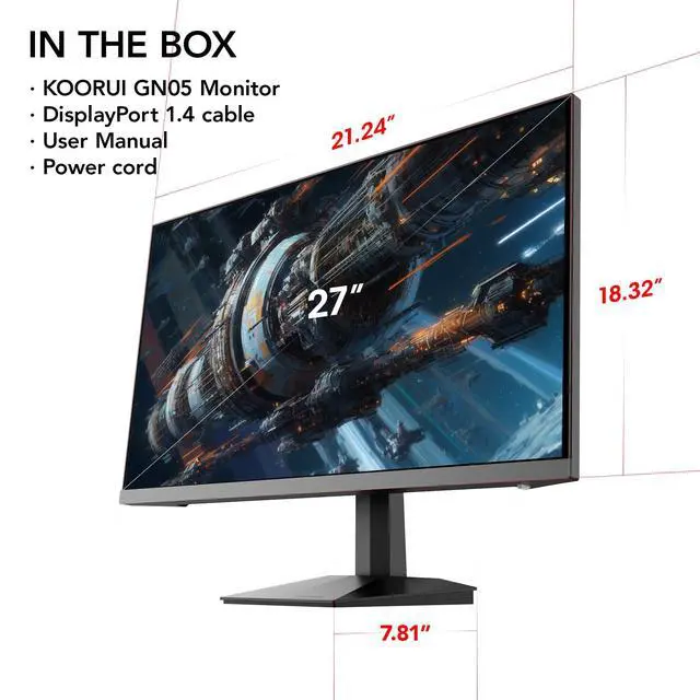 Alt view image 5 of 7 - KOORUI 27" 1440p 240Hz,WQHD 2560 x 1440 PC Computer Monitor 1ms, Adaptive Sync, HDR10, DCI-P3 90%, DisplayPort, HDMI, Tilt Adjustability, Black - GN05