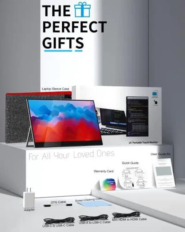 Alt view image 2 of 7 - Portable 4K Touchscreen - 14" Frameless UHD IPS Monitor, Auto-Rotating FreeSync, Dual USB-C