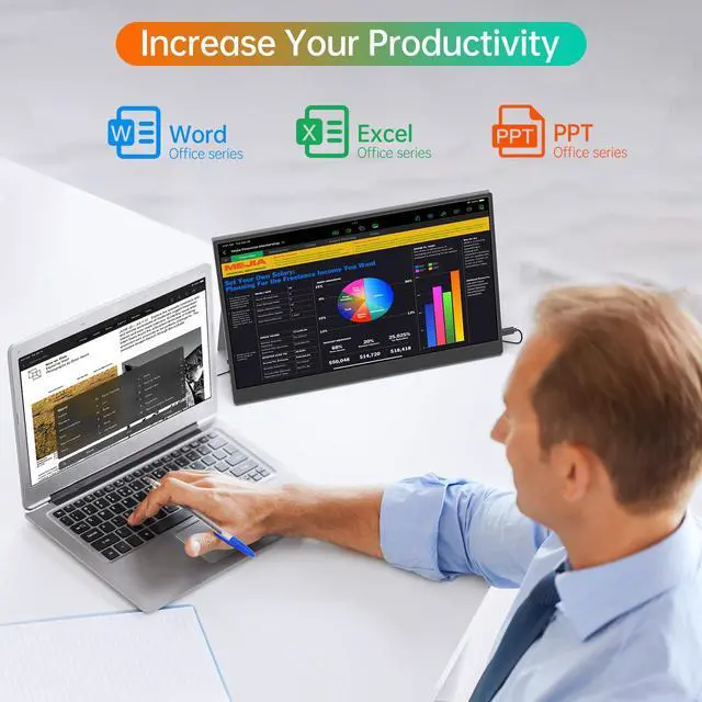 Alt view image 3 of 7 - MNN 17.3" Portable Monitor 1080P FHD 144Hz Narrow Edge Laptop Monitor USB C HDMI Gaming Computer IPS HDR Screen, Travel Monitor for PC Mac Phone Xbox PS5 Laptop /Smart Cover Speakers