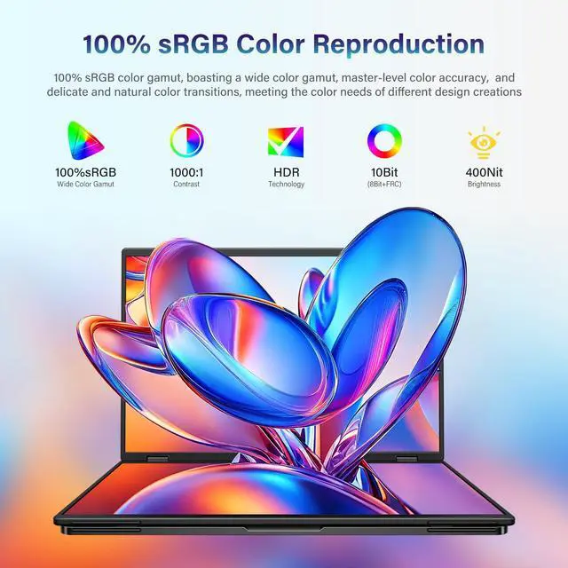 Alt view image 2 of 7 - 18.5" Dual Portable Monitor 2K 200Hz 100% sRGB - Foldable & Stackable Design with 315° Screen Adjustment & 180° Stand | DP/USB-C/HDMI, Second Monitor for Laptop, Mac, Windows