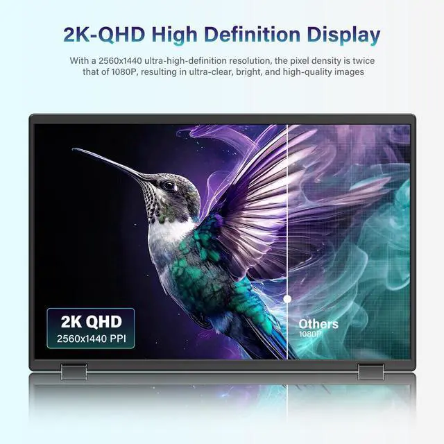 Alt view image 3 of 7 - 18.5" Dual Portable Monitor 2K 200Hz 100% sRGB - Foldable & Stackable Design with 315° Screen Adjustment & 180° Stand | DP/USB-C/HDMI, Second Monitor for Laptop, Mac, Windows