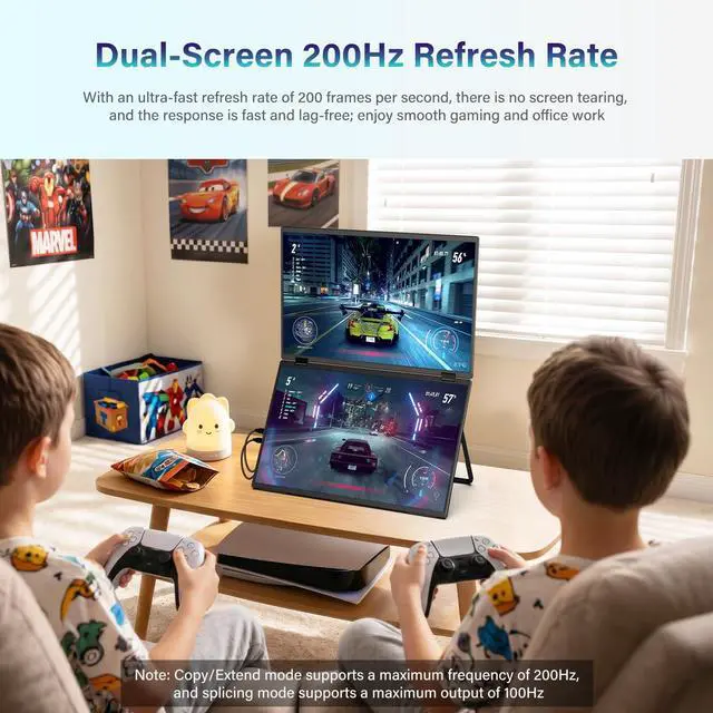Alt view image 6 of 7 - 18.5" Dual Portable Monitor 2K 200Hz 100% sRGB - Foldable & Stackable Design with 315° Screen Adjustment & 180° Stand | DP/USB-C/HDMI, Second Monitor for Laptop, Mac, Windows