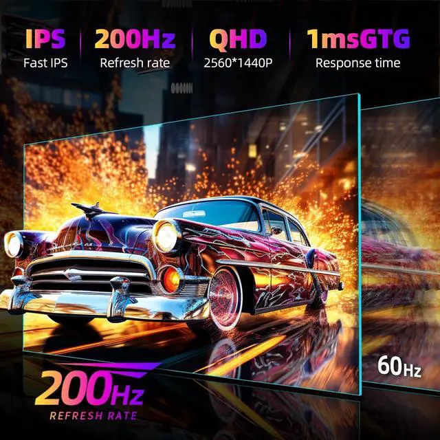 Alt view image 3 of 7 - 27 Inch 2K 200Hz Gaming Monitor, QHD 2560x1440p Fast IPS Screen, 1ms GTG, HDR 128% sRGB, FreeSync & G-Sync Compatible, Frameless Computer Display