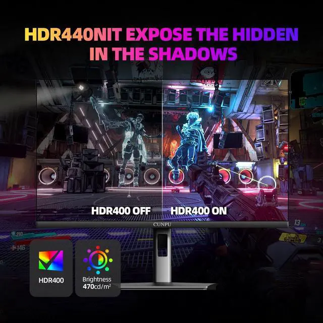 Alt view image 6 of 7 - 27 Inch 2K 200Hz Gaming Monitor, QHD 2560x1440p Fast IPS Screen, 1ms GTG, HDR 128% sRGB, FreeSync & G-Sync Compatible, Frameless Computer Display