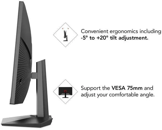 Alt view image 3 of 6 - 27" WQHD 240Hz Gaming Monitor, 2560x1440 Fast IPS, 1ms GTG, HDR10, 90% DCI-P3, Adaptive Sync, HDMI/DP, Compatible with 240Hz/200Hz/165Hz/144Hz/120Hz/100Hz, Tilt Adjustable