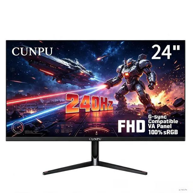 Main image of CUNPU 24 Inch 240Hz Gaming Monitor, 1080p FHD Fast VA Display, 1ms Adaptive Sync, sRGB 100%, HDMI 2.1 & DP 1.4, VESA Mount, Compatible with 240Hz/200Hz/165Hz/144Hz/120Hz/100Hz, for PS5/Xbox/PC