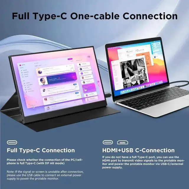 Alt view image 4 of 7 - Portable-Monitor-for-Lapto - 15.6'' 1080P FHD IPS Display USB-C HDMI Portable Monitor for Laptop with Cover and Speakers External Monitor for Laptop/PC/Mac/Phone/PS4 Certified Refurbished Portable Mon